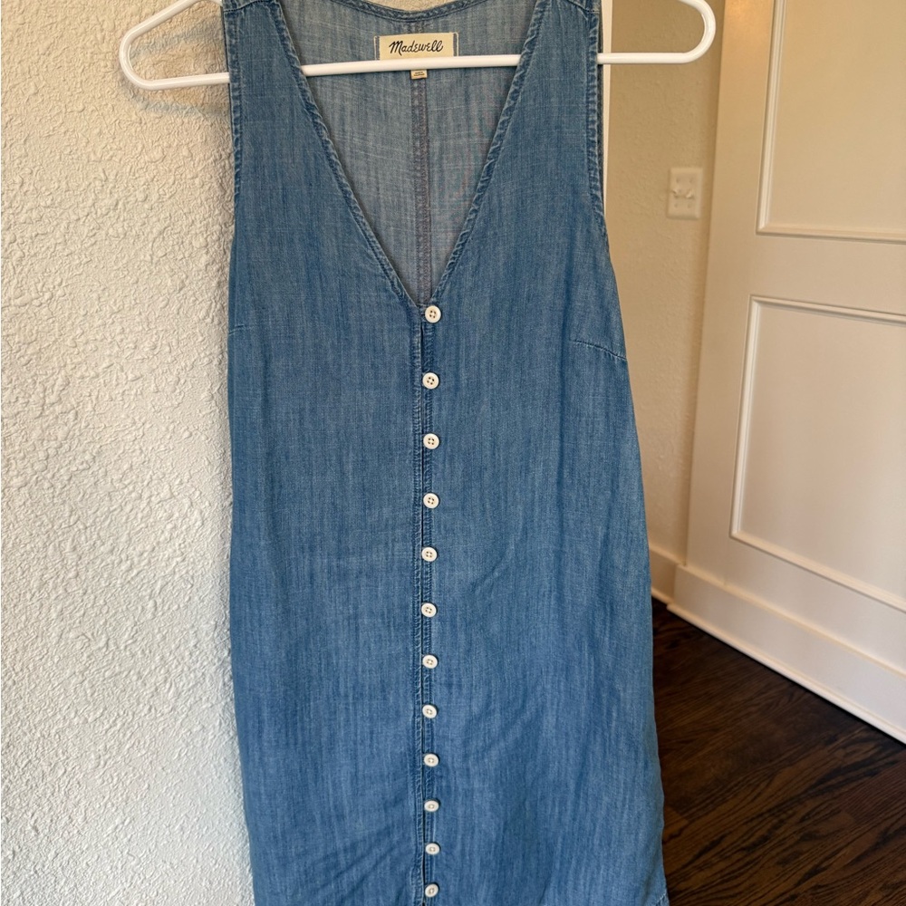 Madewell Light Blue Chambray Denim Button-Front Sleeveless Dress - Picture 4 of 6